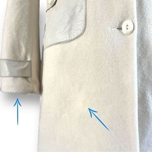 Mackage Wool Mid Length Cream Coloured Pea Coat with Leather Accents, Medium - Picture 11 of 14